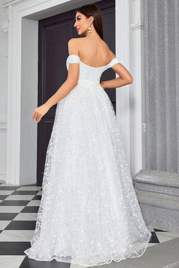 Épaule dénudée Une ligne Ivoire Sweetheart Robe de mariée longue